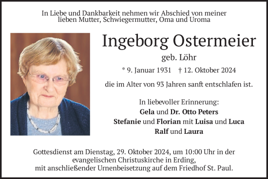 Traueranzeige von Ingeborg Ostermeier von merkurtz