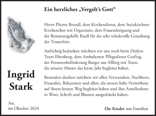 Traueranzeige von Ingrid Stark von merkurtz
