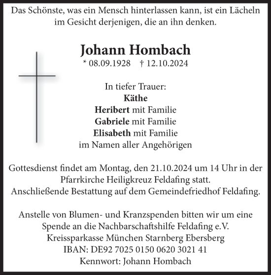 Traueranzeige von Johann Hombach von merkurtz