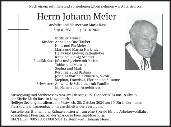 Traueranzeige von Johann Meier von merkurtz