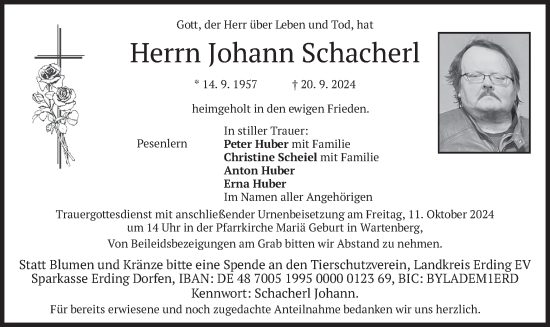 Traueranzeige von Johann Schacherl von merkurtz