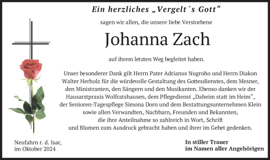 Traueranzeige von Johanna Zach von merkurtz