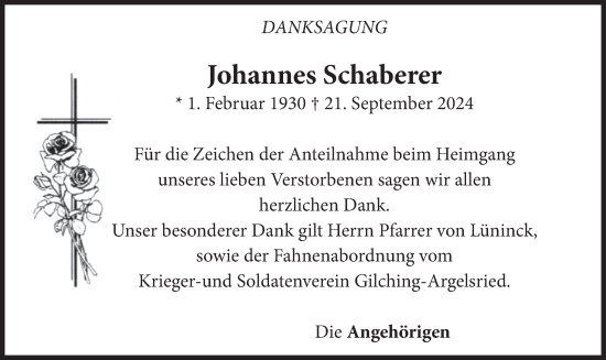 Traueranzeige von Johannes Schaberer von merkurtz
