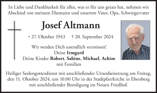 Traueranzeige von Josef Altmann von merkurtz