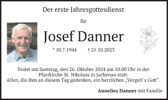 Traueranzeige von Josef Danner von merkurtz
