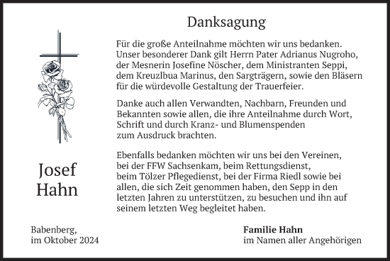 Traueranzeige von Josef Hahn von merkurtz