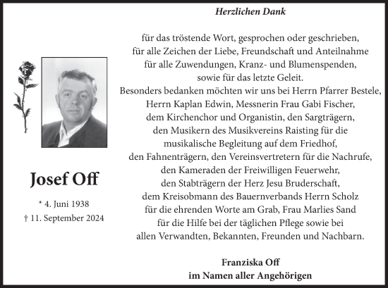 Traueranzeige von Josef Off von merkurtz
