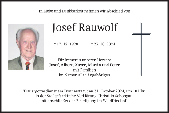 Traueranzeige von Josef Rauwolf von merkurtz