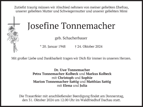 Traueranzeige von Josefine Tonnemacher von merkurtz