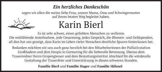 Traueranzeige von Karin Bierl von merkurtz