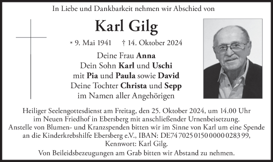 Traueranzeige von Karl Gilg von merkurtz