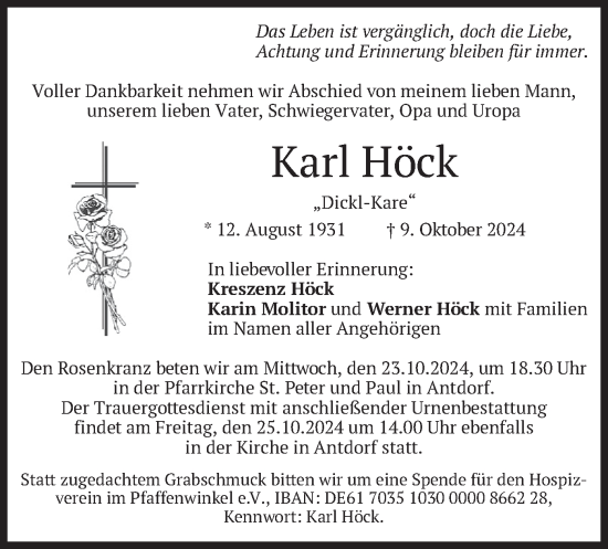 Traueranzeige von Karl Höck von merkurtz