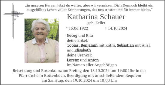 Traueranzeige von Katharina Schauer von merkurtz