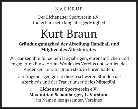 Traueranzeige von Kurt Braun von merkurtz