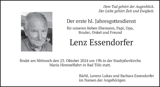 Traueranzeige von Lenz Essendorfer von merkurtz