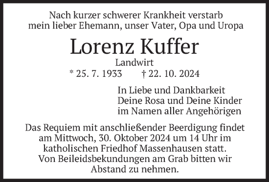 Traueranzeige von Lorenz Kuffer von merkurtz