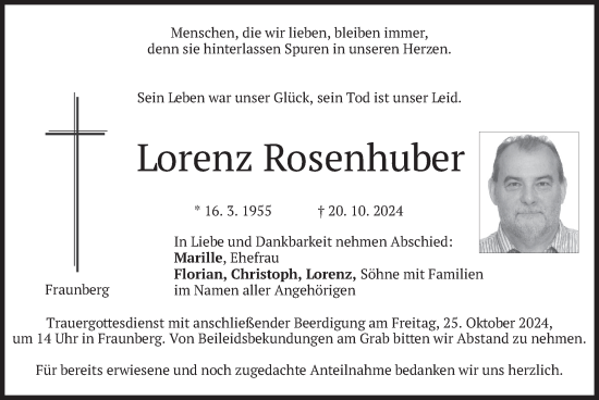 Traueranzeige von Lorenz Rosenhuber von merkurtz