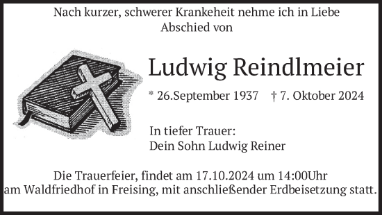 Traueranzeige von Ludwig Reindlmeier von merkurtz