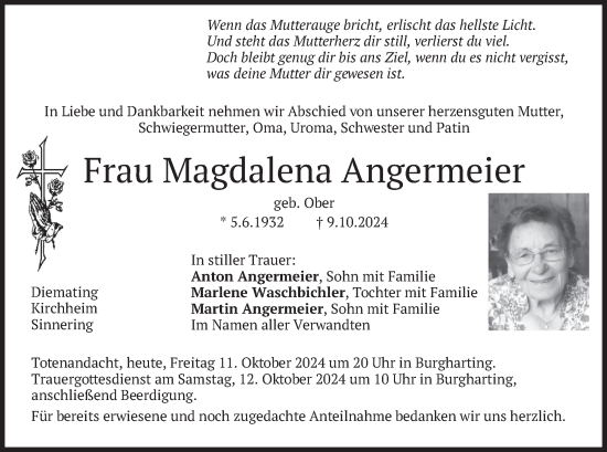 Traueranzeige von Magdalena Angermeier von merkurtz