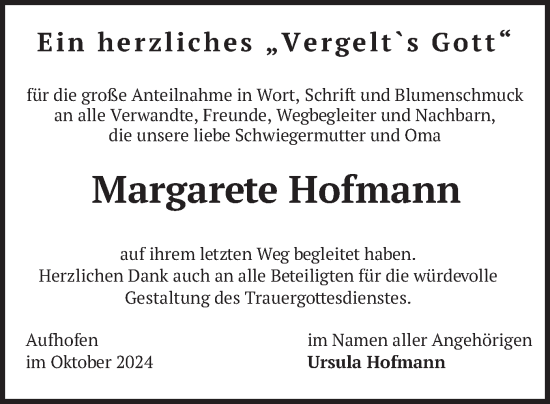 Traueranzeige von Margarete Hofmann von merkurtz