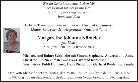 Traueranzeige von Margarethe Johanna Nömeier von merkurtz