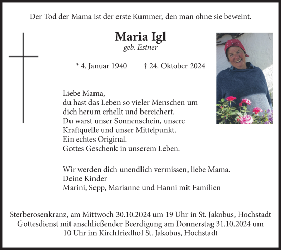 Traueranzeige von Maria Igl von merkurtz