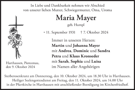 Traueranzeige von Maria Mayer von merkurtz