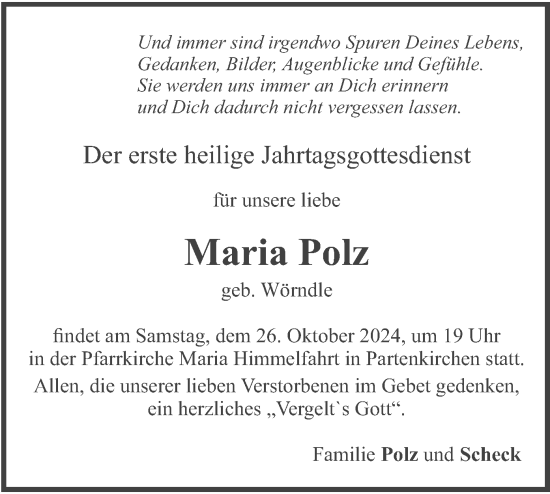 Traueranzeige von Maria Polz von merkurtz