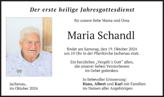 Traueranzeige von Maria Schandl von merkurtz