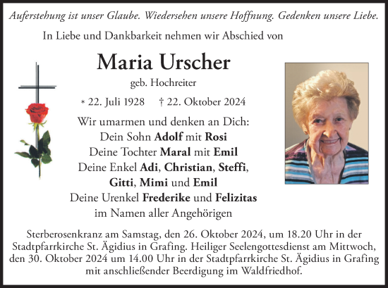 Traueranzeige von Maria Urscher von merkurtz