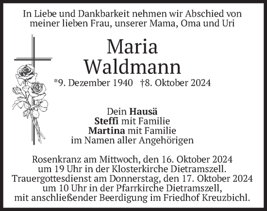 Traueranzeige von Maria Waldmann von merkurtz