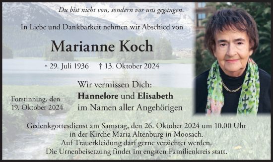 Traueranzeige von Marianne Koch von merkurtz