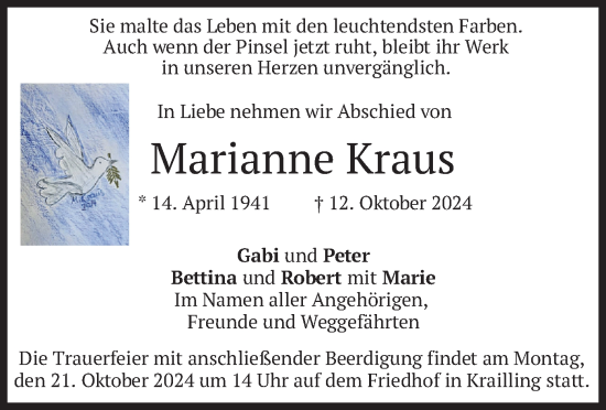 Traueranzeige von Marianne Kraus von merkurtz