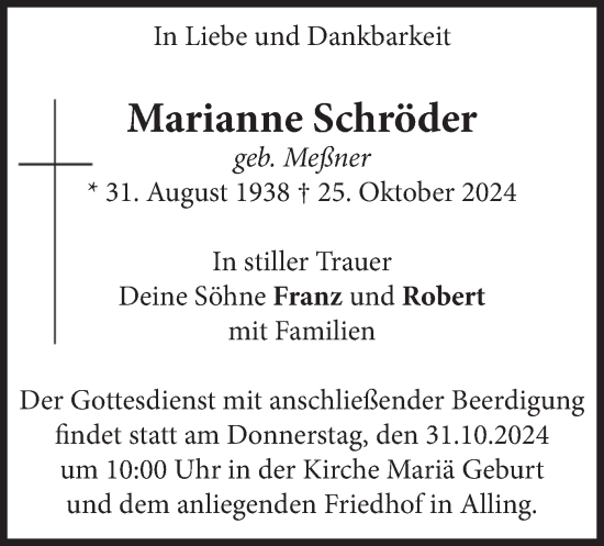Traueranzeige von Marianne Schröder von merkurtz