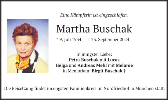 Traueranzeige von Martha Buschak von merkurtz