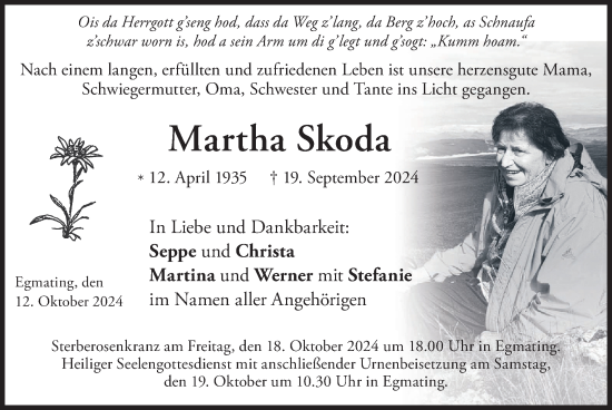 Traueranzeige von Martha Skoda von merkurtz