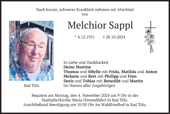 Traueranzeige von Melchior Sappl von merkurtz