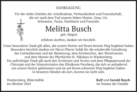 Traueranzeige von Melitta Busch von merkurtz