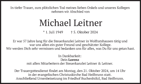 Traueranzeige von Michael Leitner von merkurtz