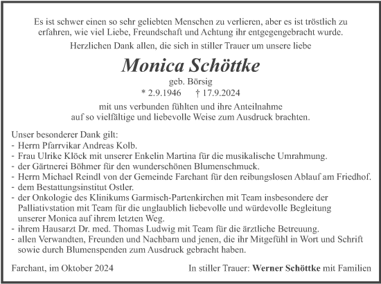 Traueranzeige von Monica Schöttke von merkurtz