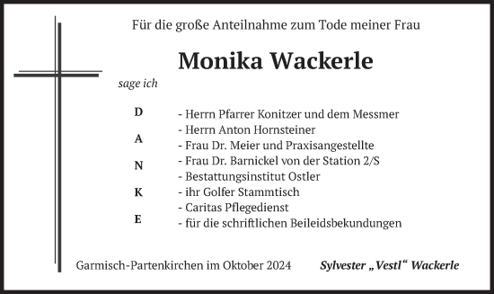 Traueranzeige von Monika Wackerle von merkurtz