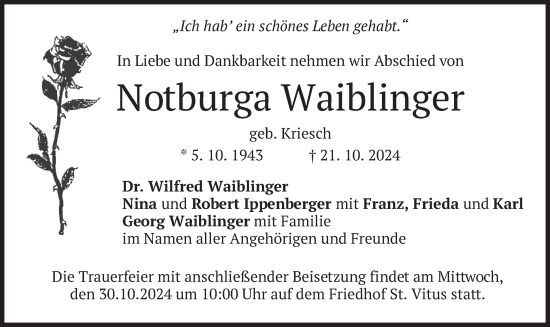 Traueranzeige von Notburga Waiblinger von merkurtz