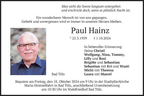 Traueranzeige von Paul Hainz von merkurtz