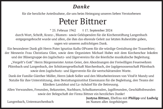 Traueranzeige von Peter Bittner von merkurtz