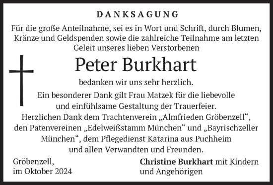 Traueranzeige von Peter Burkhart von merkurtz