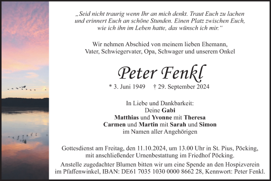 Traueranzeige von Peter Fenkl von merkurtz