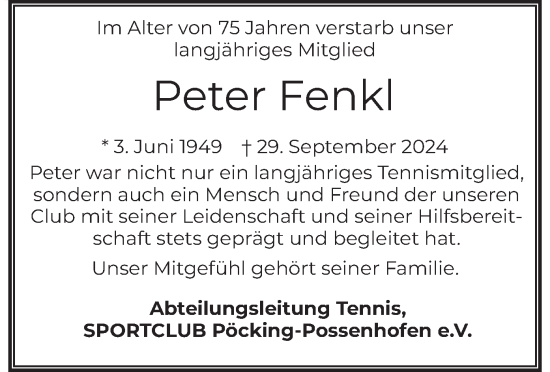 Traueranzeige von Peter Fenkl von merkurtz