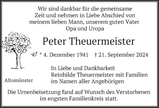 Traueranzeige von Peter Theuermeister von merkurtz