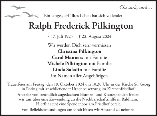 Traueranzeige von Ralph Frederick Pilkington von merkurtz