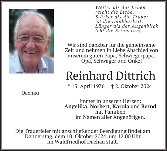 Traueranzeige von Reinhard Dittrich von merkurtz